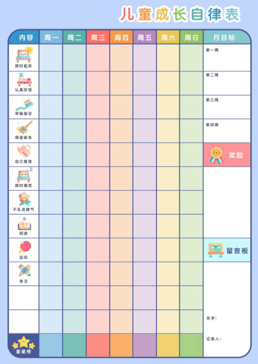图片[2]-【资料分享】家庭用儿童学习自律表6套-育子帮